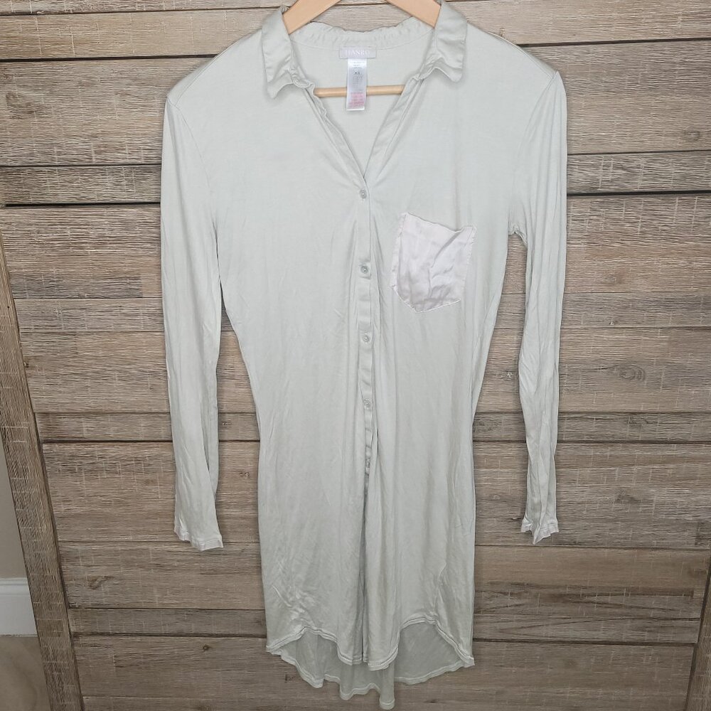 Hanro Silk Blend Button Front Long Sleeve Sleep Shirt Pajamas Lounge XS Beige